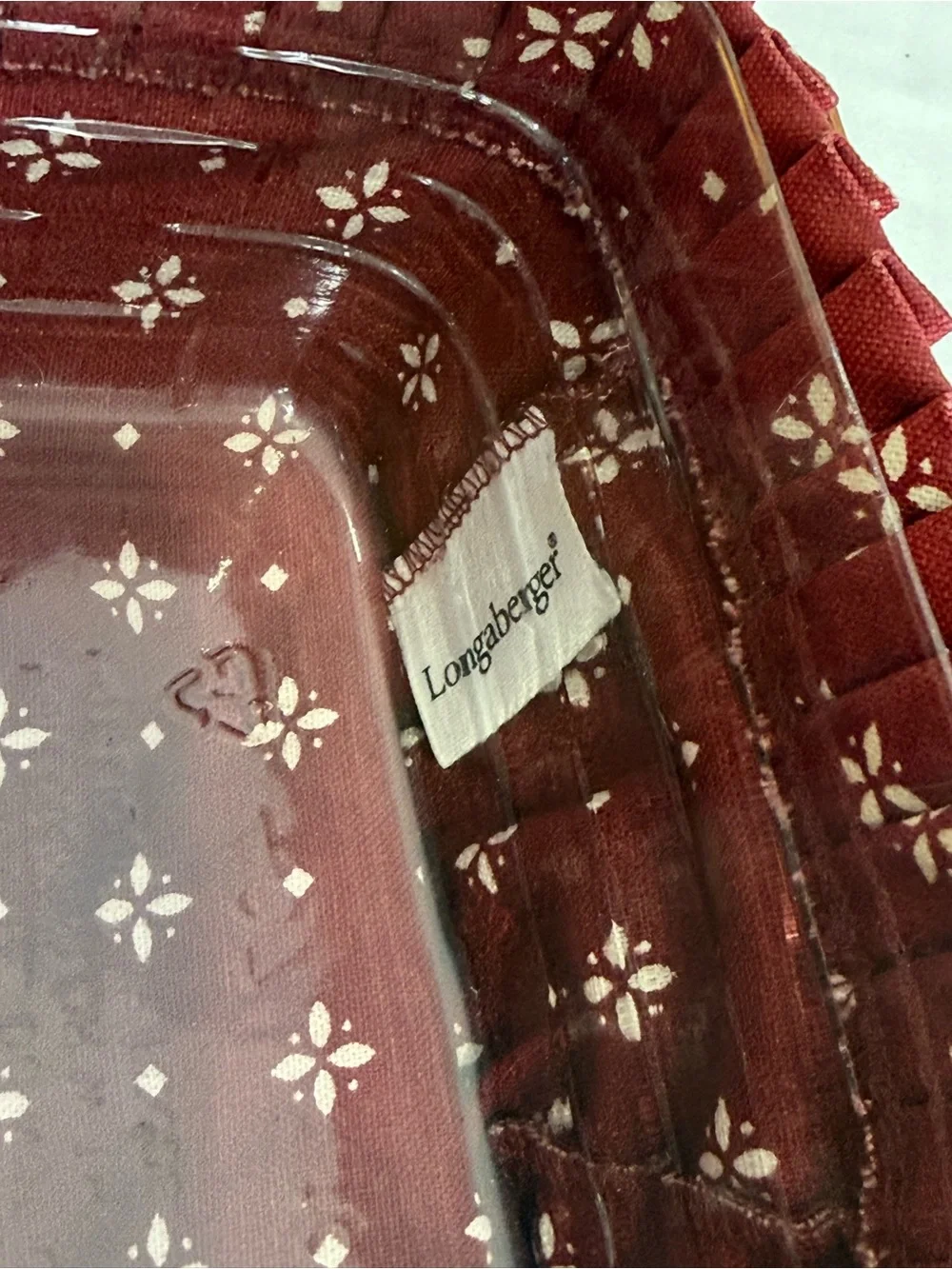 Longaberger Baskets 1994 Tea Basket with Cranberry Color Fabric & Plastic Liner